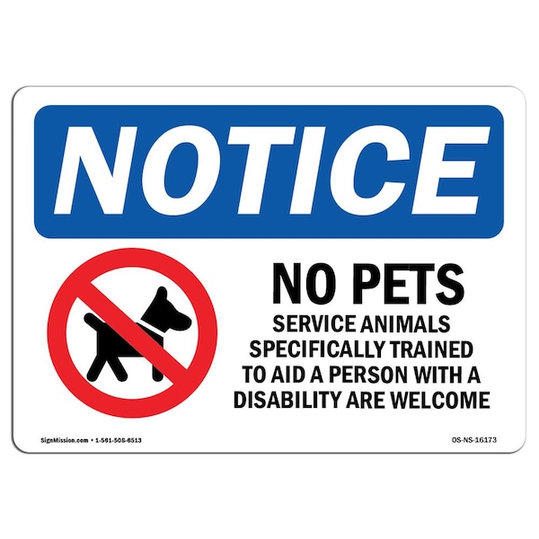 Sign, 3.5" H, No Pets Service Animals Allowed Sign, Landscape, NS-D-35-L-16173-10PK